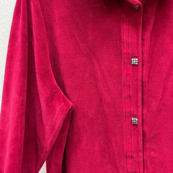 VTG Gramicci Red Velour Button Up Shirt Womens Large Made in the USA - Picture 4 of 7